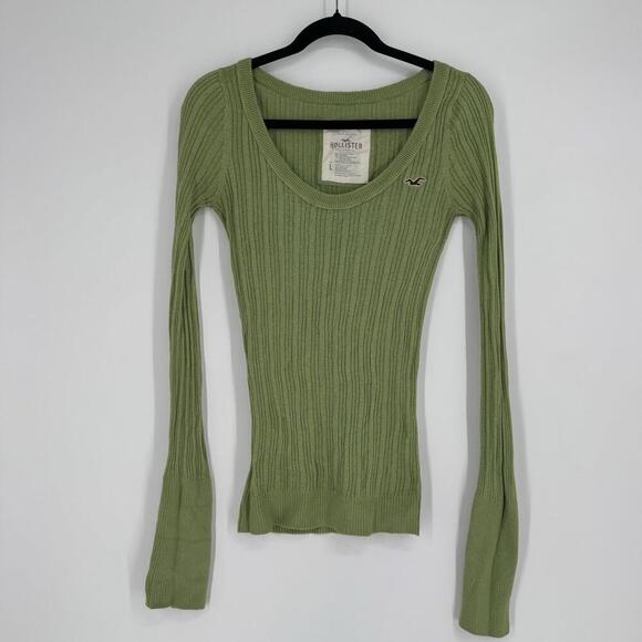 Vintage y2k 90s Hollister sweater large L slim ribbed fitted stretch round neck - Picture 1 of 4